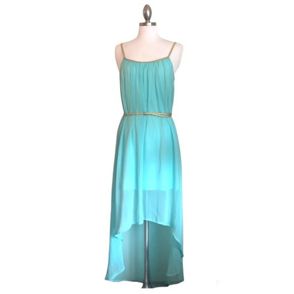 Beautiful Sheer High Low Mint Green Dress